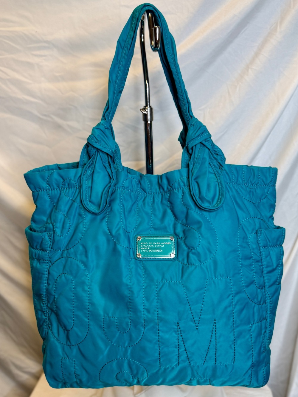 MARC JACOBS Large Quilted Nylon Teal Blue Carryall Tote Gym Travel Diaper Bag